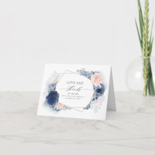 Blå och blommor Bröllop Tack Kort