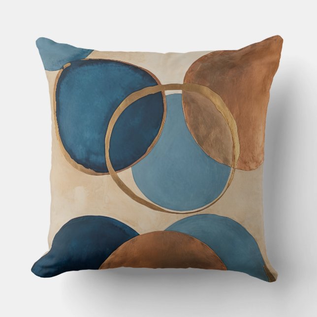 Blå- och bronscirklar med guld ringar kudde (Framsida)