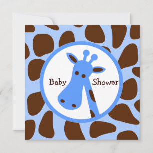 Blå och Brown Giraffe Boy Baby Shower Inbjudningar