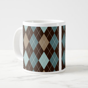 Blå och brun Argyle Mode Mönster Jumbo Mugg