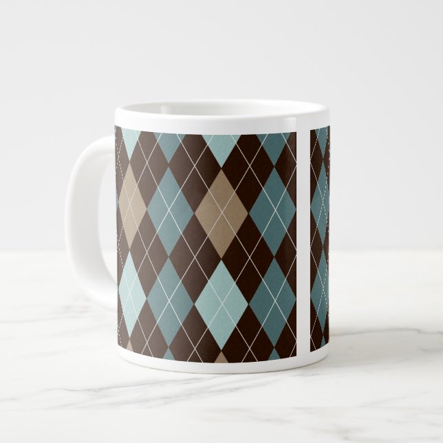 Blå och brun Argyle Mode Mönster Jumbo Mugg (Framsida vänster)