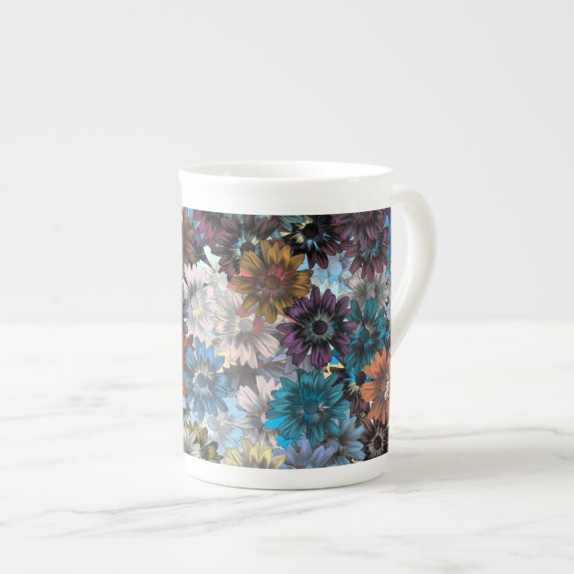 Blå och brun blommigt benporslin mugg (Framsida höger)