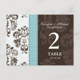 Blå och brun damask Sittningssedel Vykort