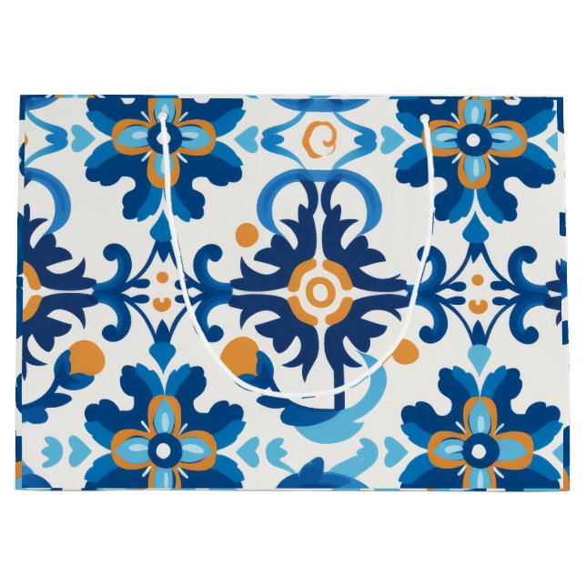 Blå och brun dekorativ presentsäck (Framsidan)