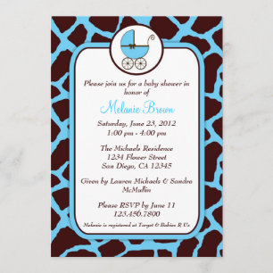 Blå och brun Giraffe Print Baby Shower Inbjudan