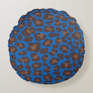 Blå och brun leopardtryckt utomhusdynor Mode Rund Kudde