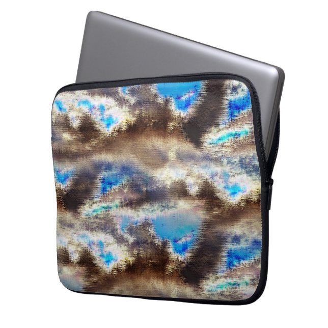 Blå och brun nedfläckad struktur i en grov vax laptop fodral (Framsidan Vänster)