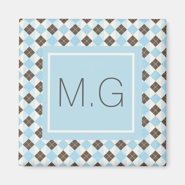 Blå och brun Personlig Argyle Mönster Magnet (Framsidan)