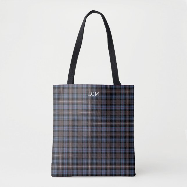 Blå och brun Play Mackenzie Tartan Monogram Tygkasse (Framsida)