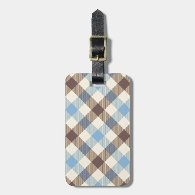 Blå och brun Tartan plaid Bagagebricka (Vertikal Framsida)