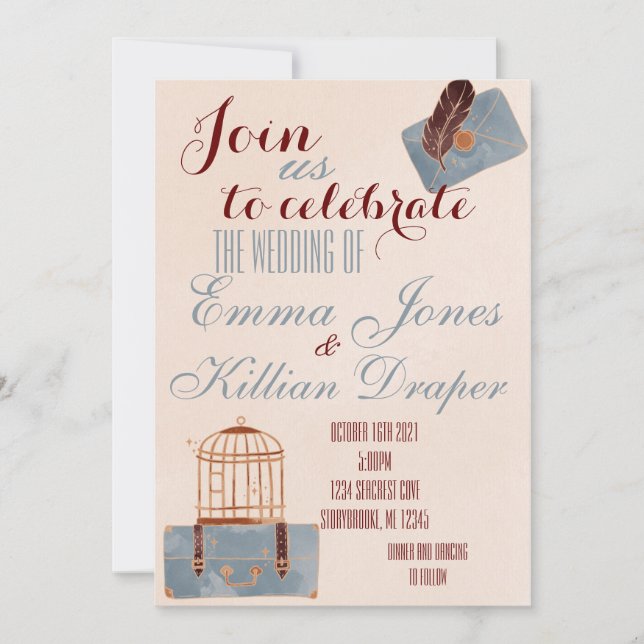 Blå och burgundisk resa inbjudningar (Framsida)