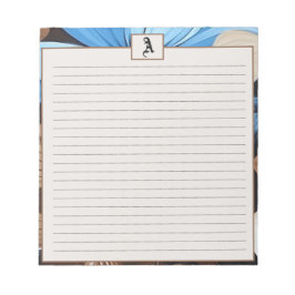 Blå och choklad Blommigt - Personlig Monogram Anteckningsblock