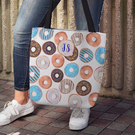 Blå och choklad Brunt Donut Anpassningsbar Monogra Tygkasse
