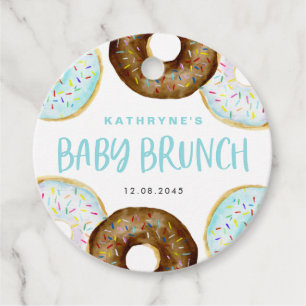 Blå och choklad Sprinkle Donuts Baby Brunch Gåvor Etiketter