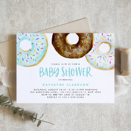 Blå och choklad Vattenfärgsdonuts Babykläder Inbjudningar
