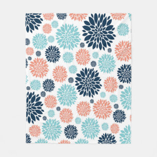 Blå och Coral Blommigt Fleece Blanket