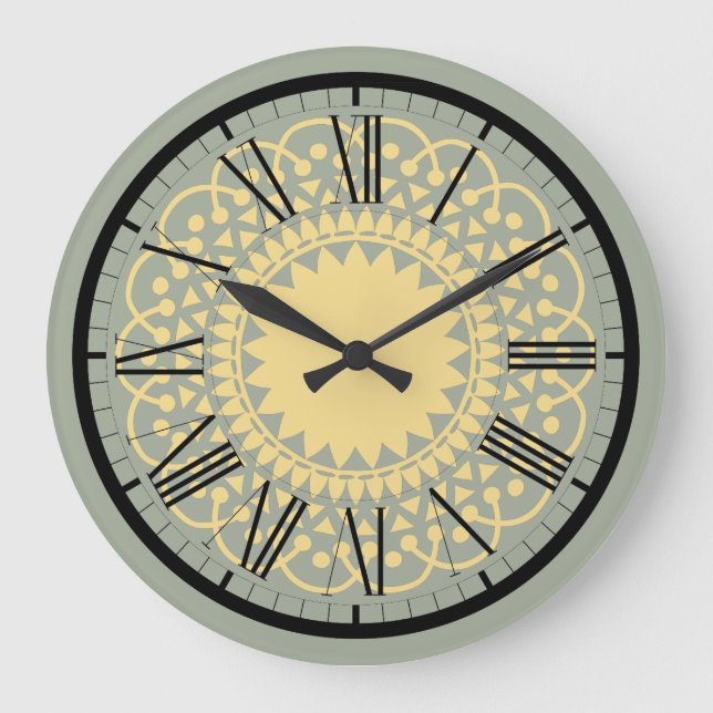Blå och Cream Doilie Snöre Design Wall Clock Stor Klocka (Framsida)