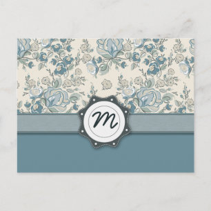 Blå och Cream Ro med Monogram Vykort