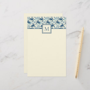 Blå och Cream Sea Turtle Monogram Brevpapper