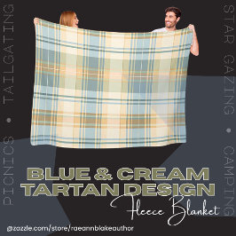 Blå och Cream Tartan Design Fleece Blanket