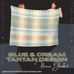 Blå och Cream Tartan Design Fleece Blanket