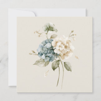 Blå och Elfenbensfärgad Akvarell Hortensia Botanis Tack Kort