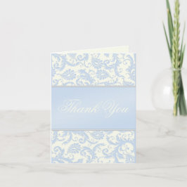 Blå och elfenbensfärgad Damask Tacksamhetskort Tack Kort