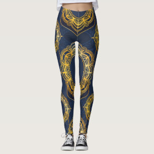 Blå och/eller violett med Guld Mandalas Leggings