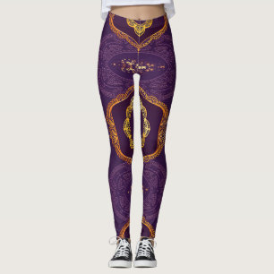 Blå och/eller violett med Guld Mandalas Leggings