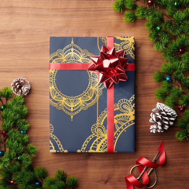 Blå och/eller violett med Guld Mandalas Presentpapper (Julgåva)