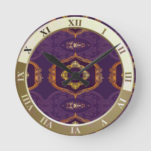 Blå och/eller violett med Guld Mandalas Rund Klocka