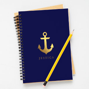 Blå och faux Guld Foil Anchor Anteckningsbok