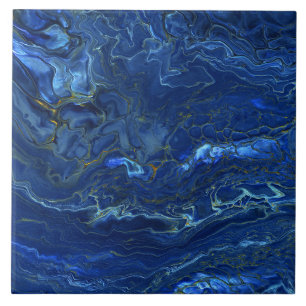 Blå och faux Guld marble Akryla Abstraction Kakelplatta