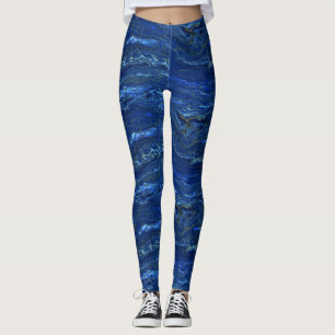 Blå och faux Guld marble Akryla Abstraction Leggings