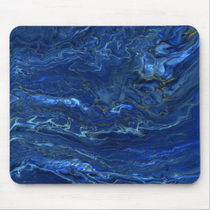 Blå och faux Guld marble Akryla Abstraction Musmatta