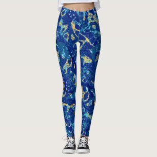 Blå och fläckig grafik med stor Gult Leggings