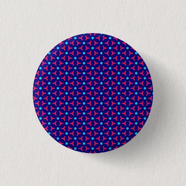 Blå och Fuchsia Mönster Pin Button Knapp (Framsida)