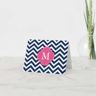 Blå och Fuschia Zigzags Mönster Monogram Anteckningskort