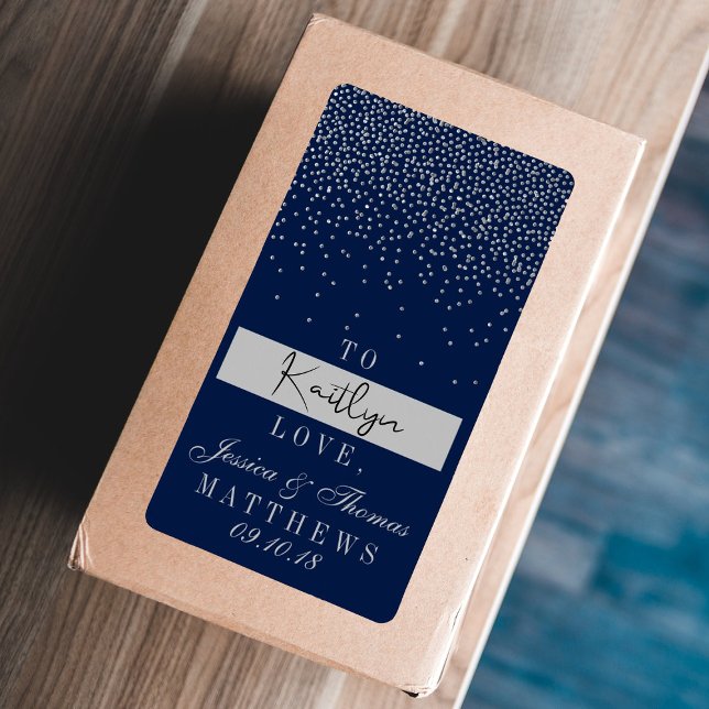 Blå och glam Silver Confetti Bröllop Gift Fraktsedel (Skapare uppladdad)