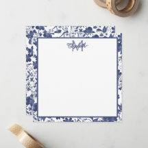 Blå och grå blomster monogram