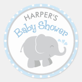 Blå och grå elefant Baby Shower Runt Klistermärke