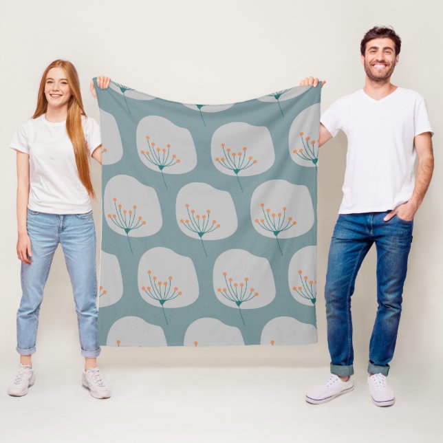 Blå och grå Enkel Abstrakt Blommig Fleecefilt (På plats)