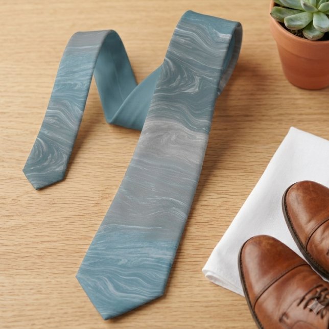 Blå och grå modern virvel abstrakt konst slips (An elegant blue and grey marble swirl necktie, a stylish gift for him for his next formal occasion.)