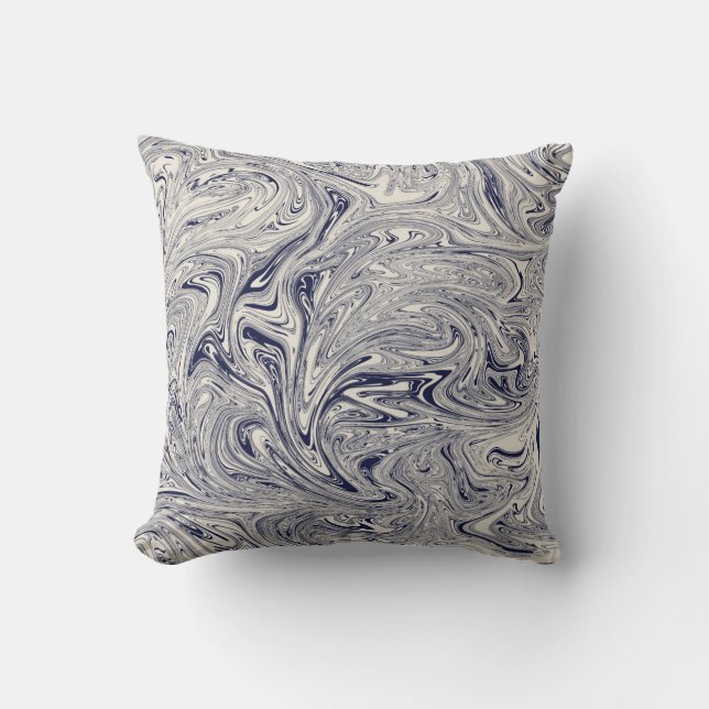 Blå och gräddvit Marble Swirl Kudde (Framsida)