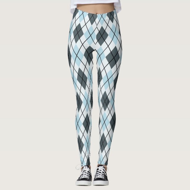 Blå och Grått Argyle Skriv ut legeringar Leggings (Framsida)