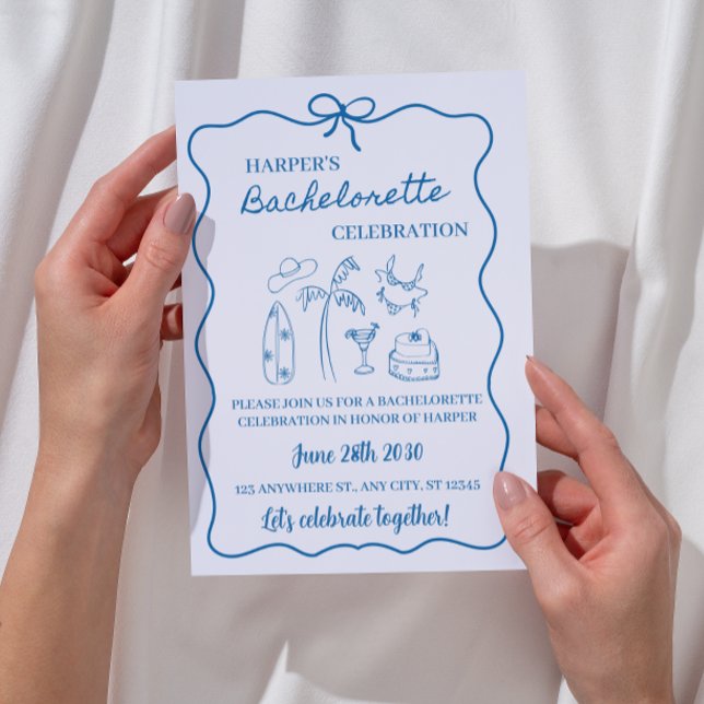 Blå och Grått Beach Bachelorette Helg Inbjudningar (Skapare uppladdad)