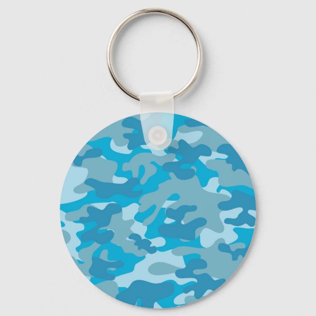 Blå och Grått Camo Design Nyckelring (Framsida)