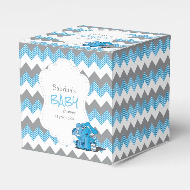 Blå och Grått Chevron Elephant Baby Shower Presentaskar (Framsidan Sidan)
