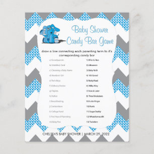 Blå och Grått Chevron Elephant Baby Shower   Spel Flygblad