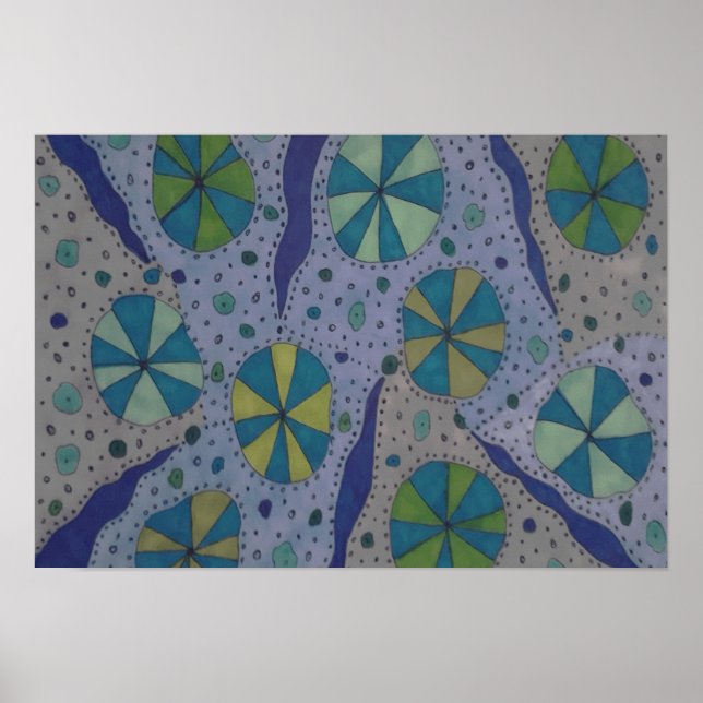 Blå och Grått Cosmic-Abstrakt Poster (Framsidan)